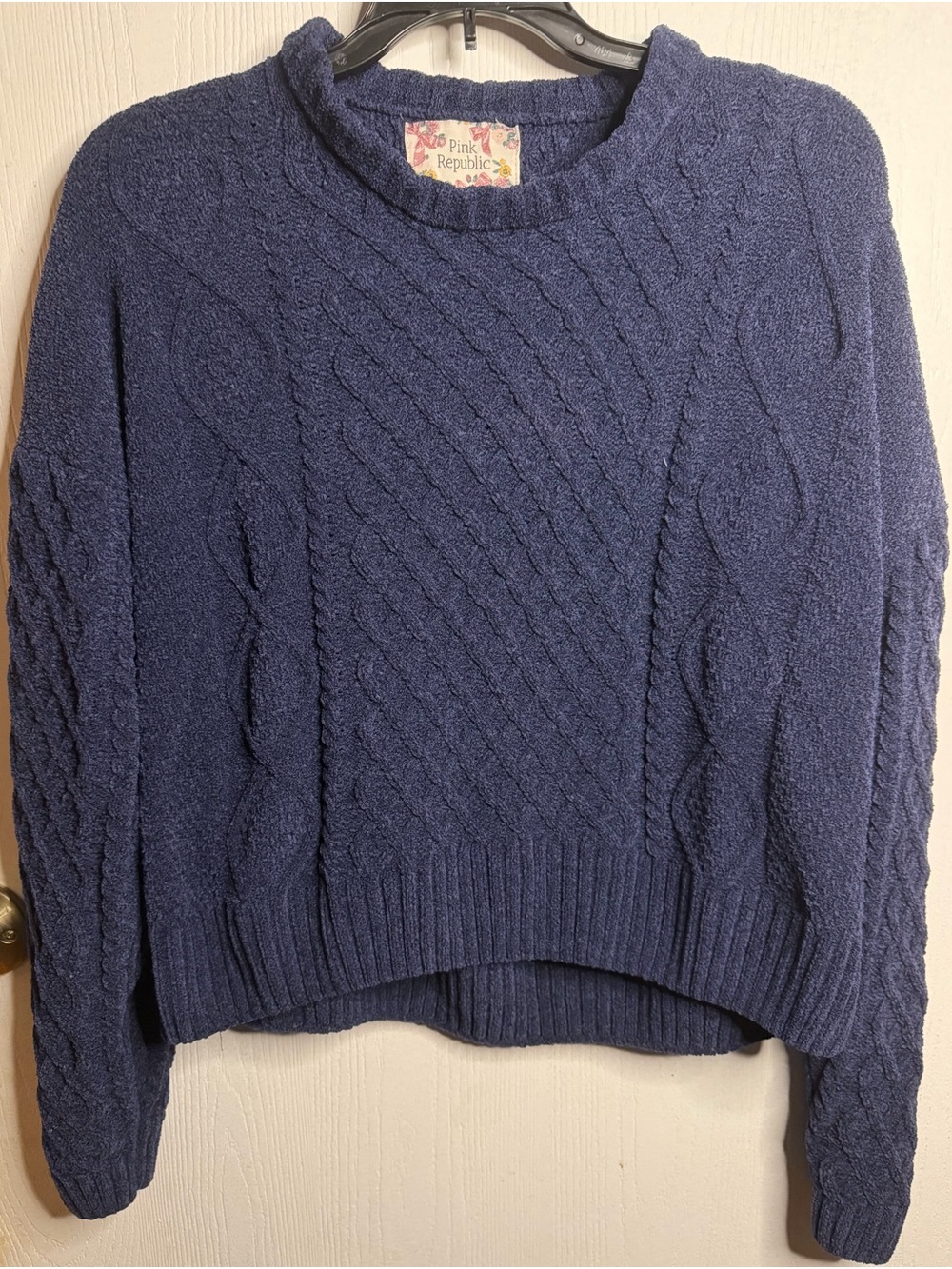 Pink Republic Cozy Cable Knit Navy Sweater